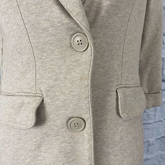 New York & Co women S cotton blend button up long jacket tan - Picture 10 of 13